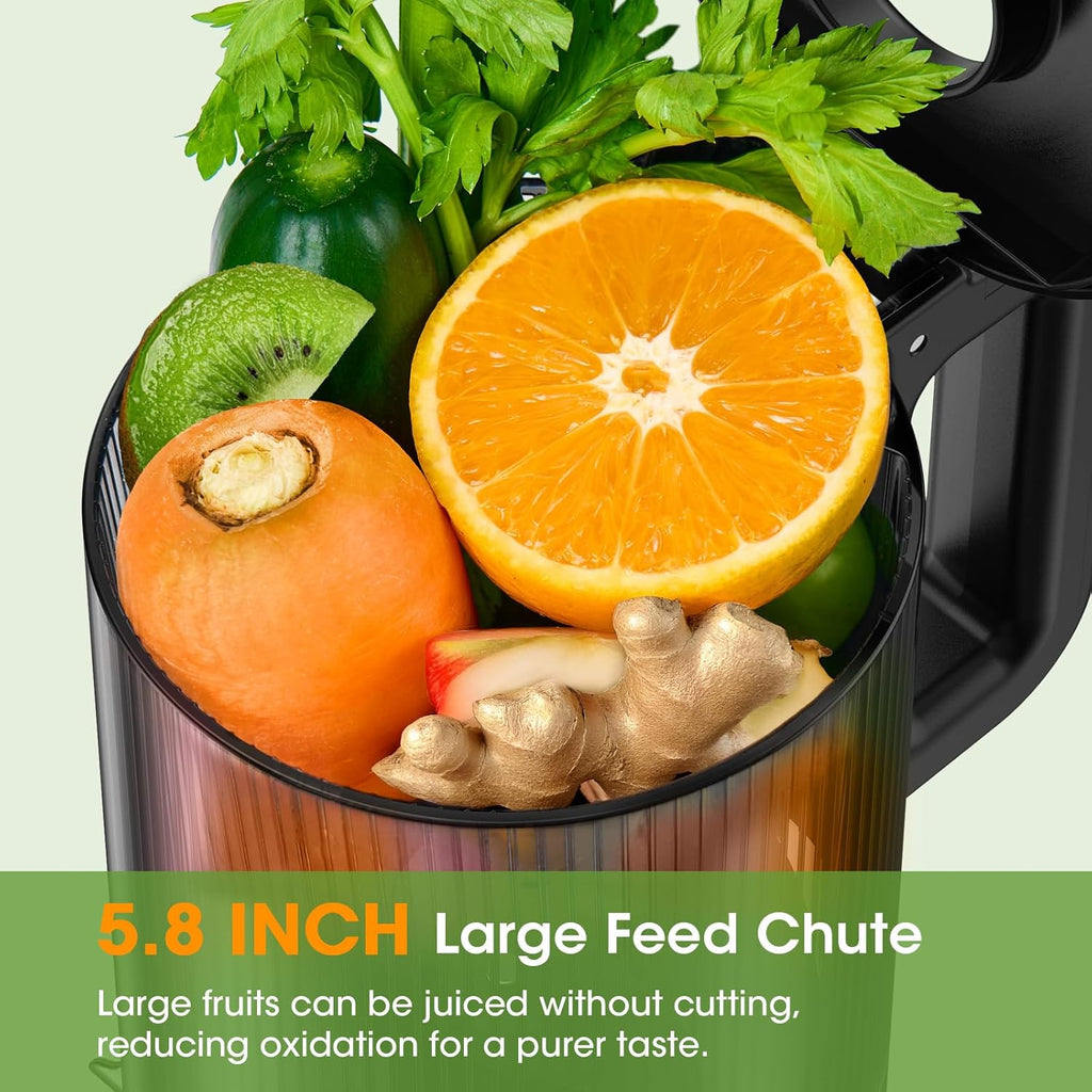 Juicer Machines, 5.8" Wide Feed Chute Cold Press Juicer for Whole Vegetables & Fruits, High Juice Yield, BPA Free (Slivery)